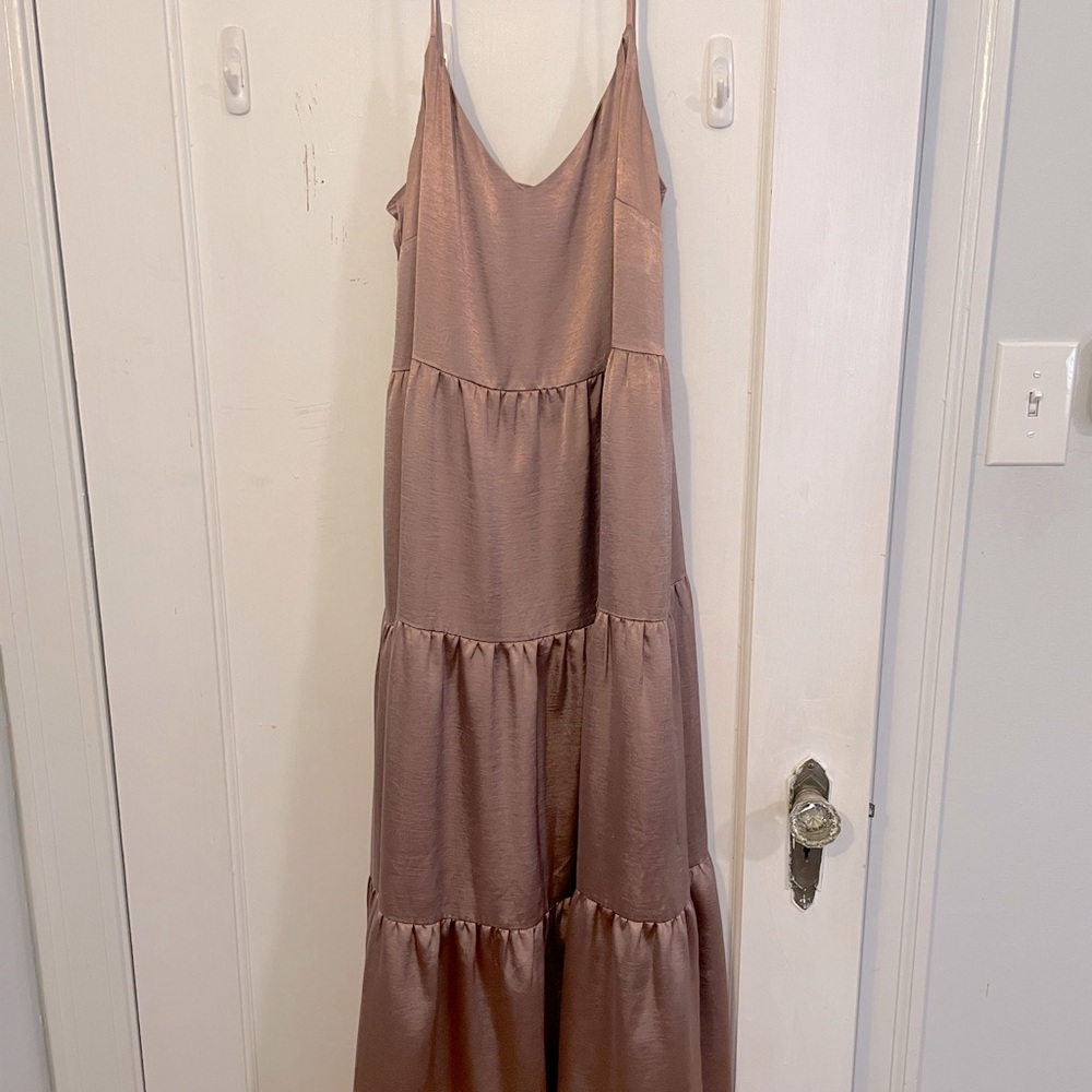 Elodie Anthropologie tiered maxi dress in blush